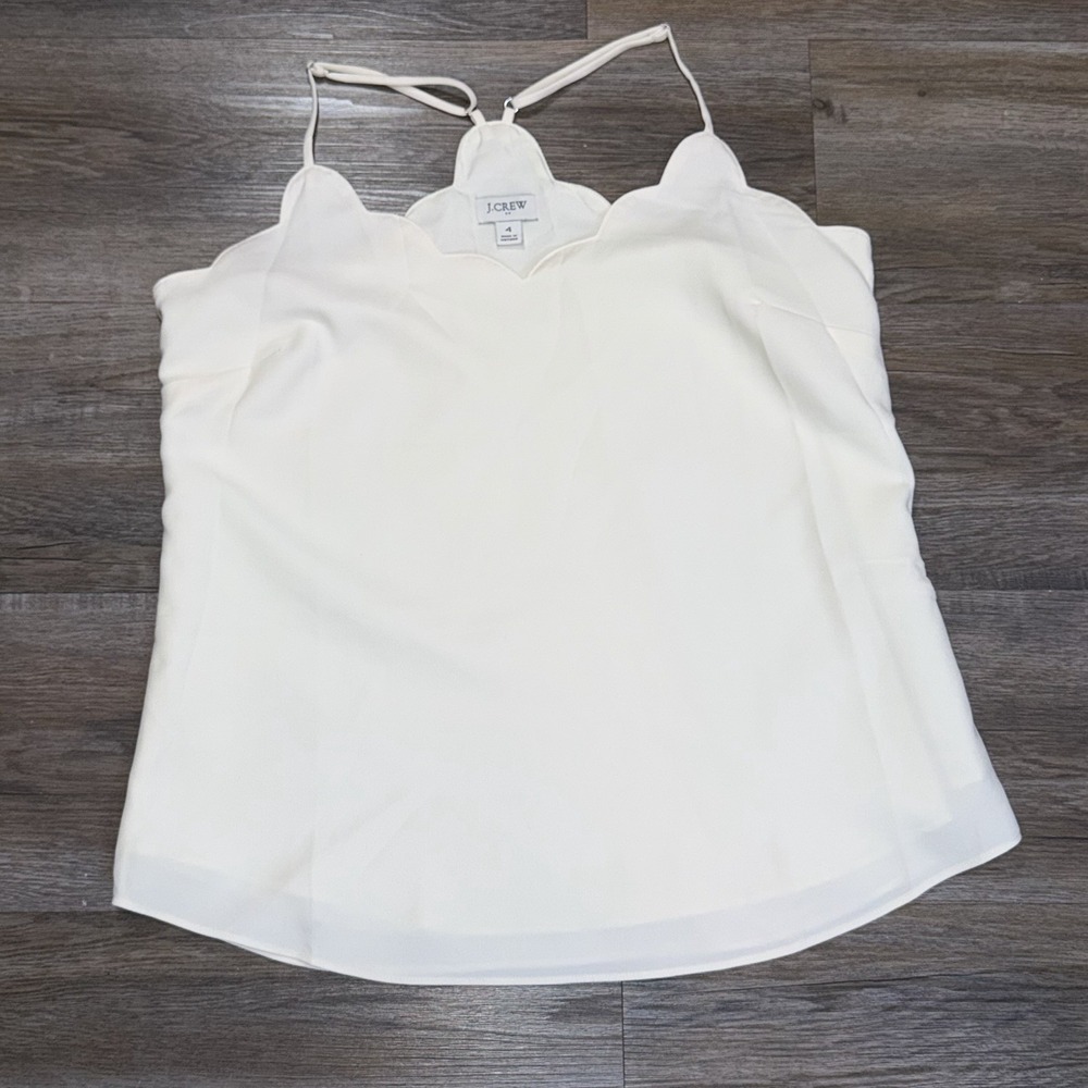 J. Crew Ivory White Scalloped Cami Top Womens 4 Chic Racerback Spaghetti Straps